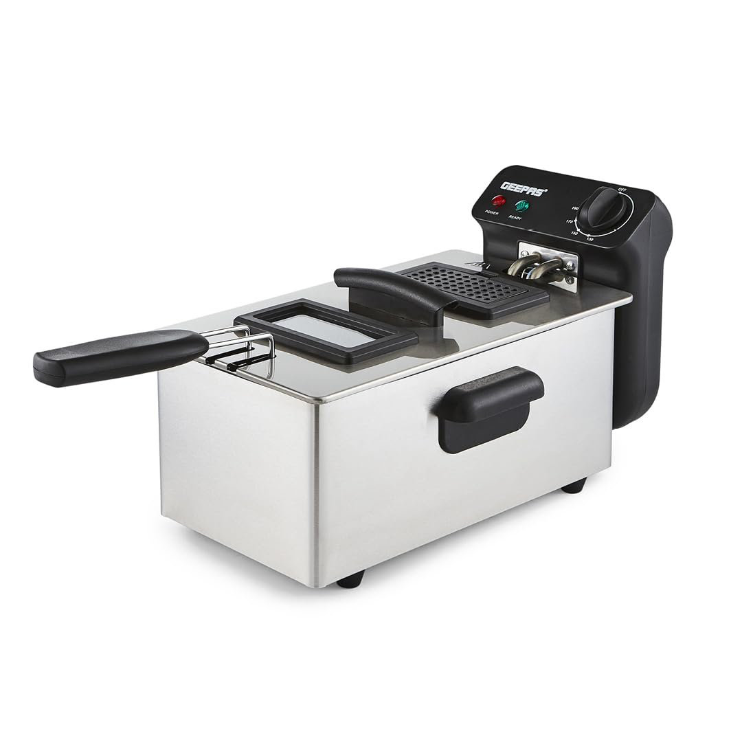 GEEPAS Deep Fat Fryer 3L | Food Grade Stainless Steel with Viewing Window and Safety Cut Out | Non-Slip, Easy Clean and Adjustable Temperature Control