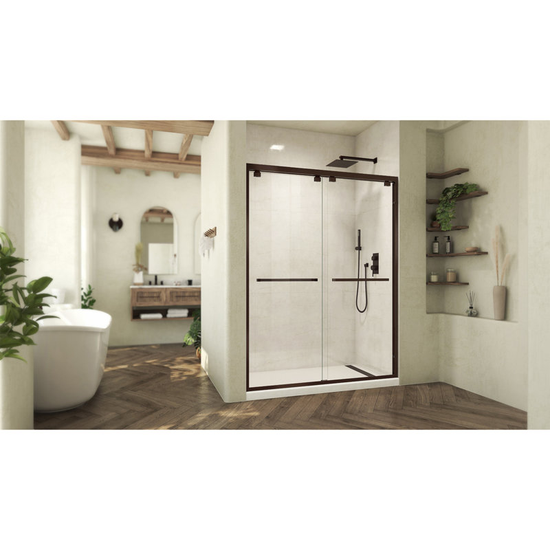 Oil Rubbed Bronze Frameless Sliding Shower Door with Clear Glass