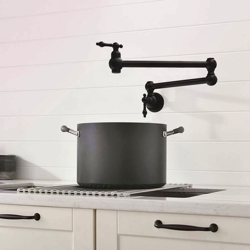 Pot Filler Faucet Wall Mount,With Double Joint Swing Arms, Matte Black