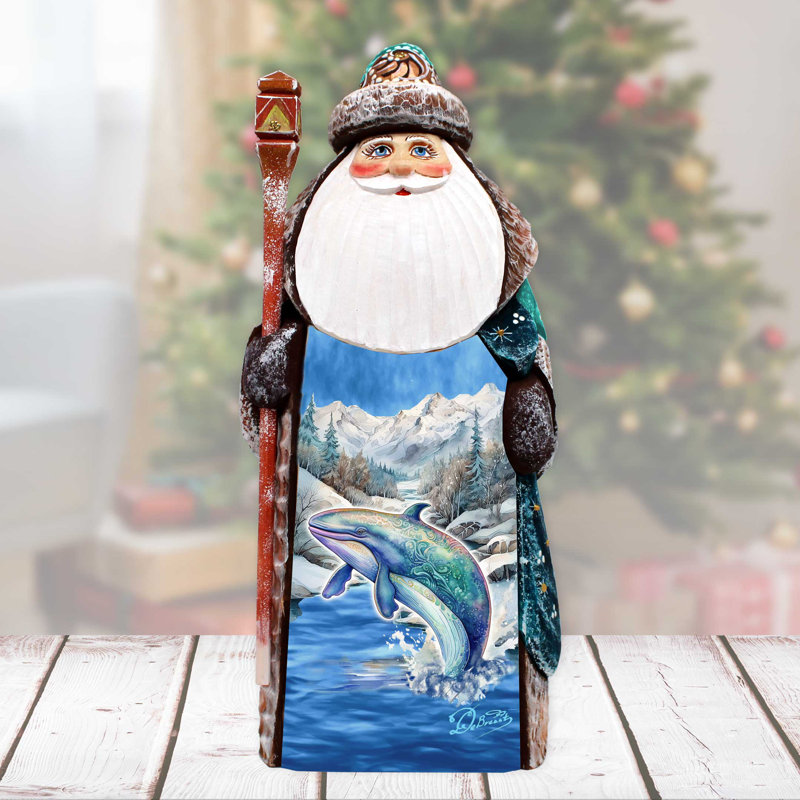 Whale's Melody Santa Wood Carved Masterpiece Figurine By G. Debrekht