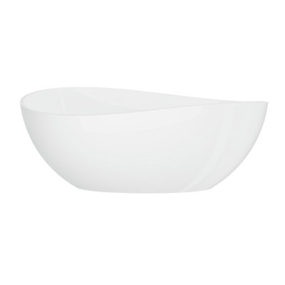 63 Inch Freestanding Solid Surface Bathtub, Artificial Stone Resin Freestanding Soaking Bathtub, Curved Design, Bright White
