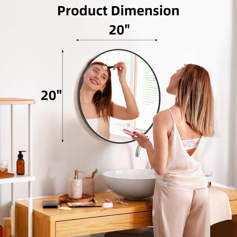 Miroir rond rond de 20 po pour salle de bain, 20 po x 20 po, Noir, noir, noir, noir