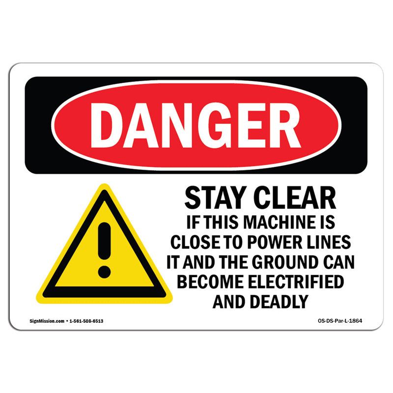 «Keep Clear Clear If Machine Near To Power Lines», panneau en aluminium 12 x 18, H 18 po x l 24 po x P 0,1 po