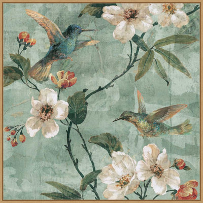 «Birds Of A Feather Floral II» par Renee Campbell, reproduction d'art sur toile encadrée