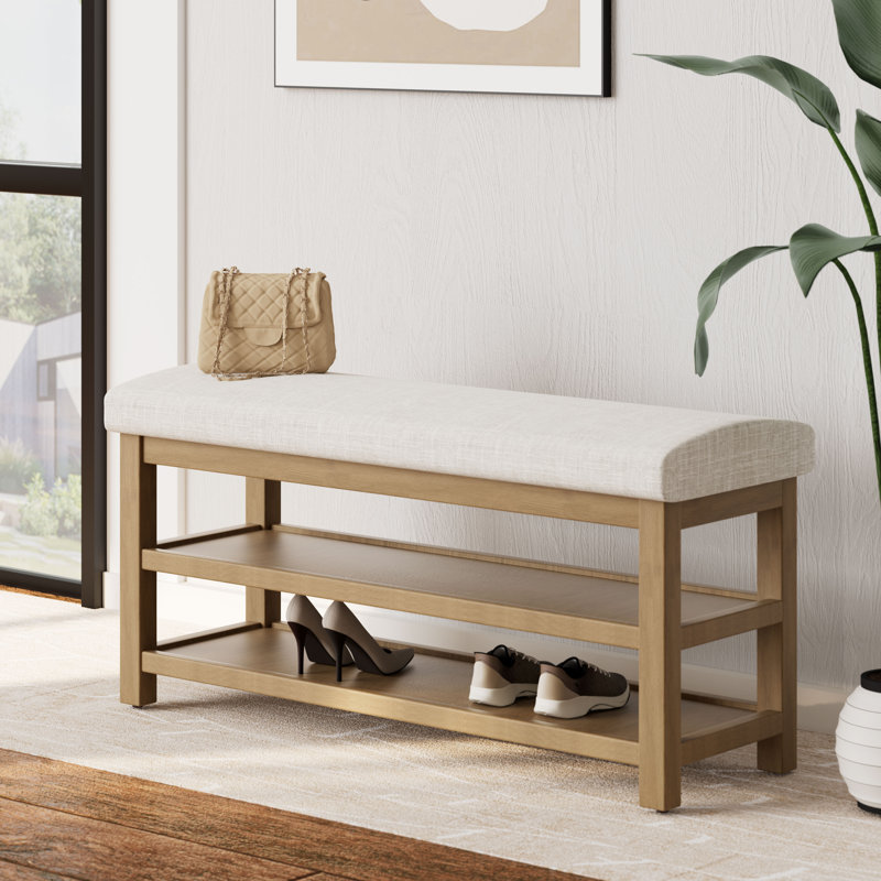 Banc de rangement pour chaussures rembourré Hahnville, H 21,3 po x l 46,1 po x P 13,8 po, Beige