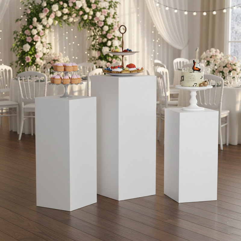 3 pièces de piédestal carré en métal blanc pour fête, piliers de mariage, fête d'anniversaire, fête d'art déco
