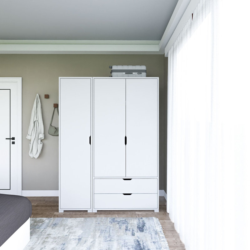 Modern White Wardrobe with Numerous Shelves, 51.2 x 72.0 x 17.7 inches | 100% Melamine Coated Particle Board, Thickness: 0.7 inches | Wall-Mountable Design, Perfect for Stylish Home Organization and Storage Solutions