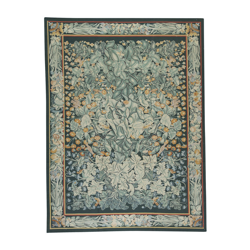 Hand-Knotted High-Quality Green and Green Area Rug