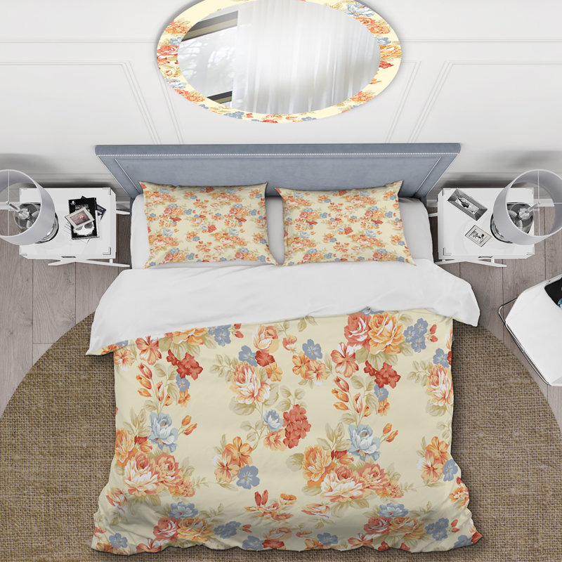 Roses brunes et crème - Ensemble de housse de couette à motif floral - Microfibre de polyester
