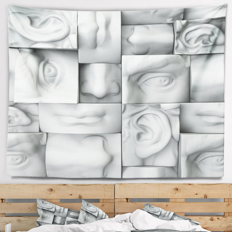 Tapisserie abstract abstract white blocks, H 78 po x l 92 po