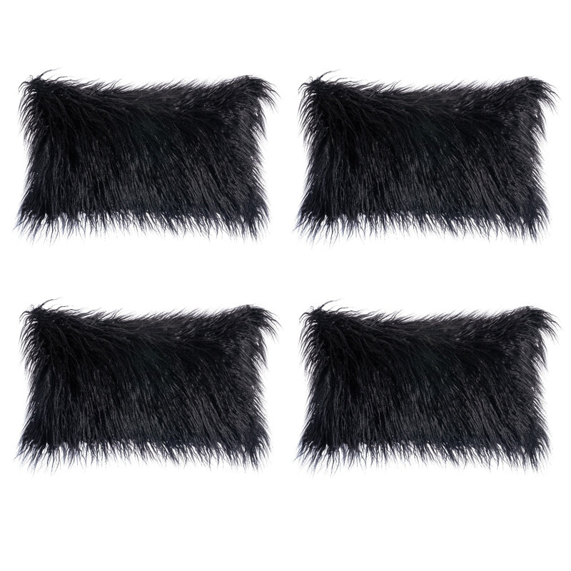 Housse de coussin rectangulaire en fausse fourrure seulement, Noir