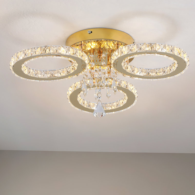 Luxury Ring LED Crystal Chandelier, Gold Finish And K9 Crystal Accents, No, 3000 Kelvins-4500 Kelvins-6000 Kelvins, 3 Lights