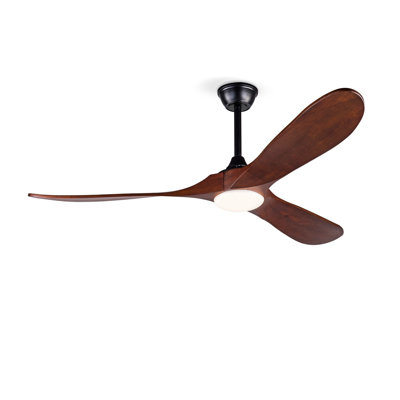 Ventilateur de plafond noir de 52 pouces avec ensemble d'éclairage et télécommande, pales en bois de sycomore massif, design industriel moderne Mid-Century