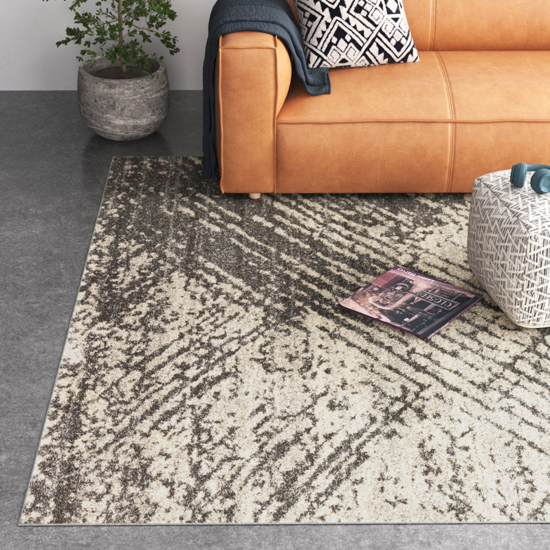 Tapis gris / ivoire à motif abstrait Bellavia, Rectangle 5 pi 1 po x 7 pi 5 po