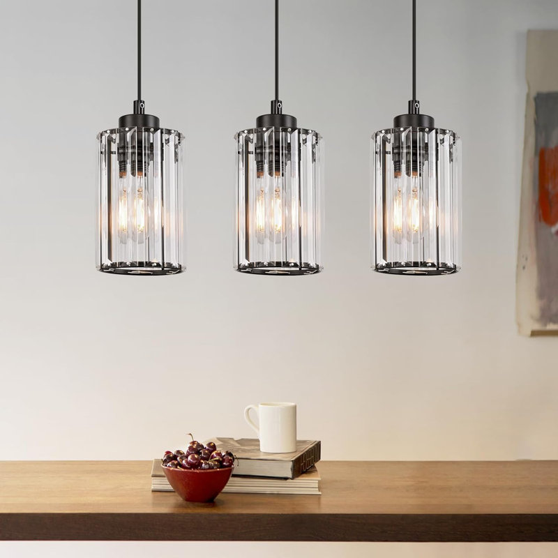 Black Crystal Cylinder Pendant, 3, 140cm H x 40cm W x 5cm D