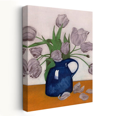 Lilas tulipes dans un vase - fleurs, vases de tulipes nature morte, argile mauve, vert indigo