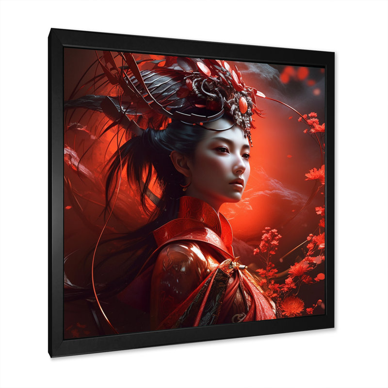 Beauté florale de Samouraï II, Toile encadrée noire à coins fermés, H 24 po x l 24 po x P 1 po