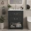 Bathroom Vanity with Ceramic Sink, Bathroom Cabinet with Two Soft-Close Drawers and an Open Shelf, Vintage Elegant Wave Design