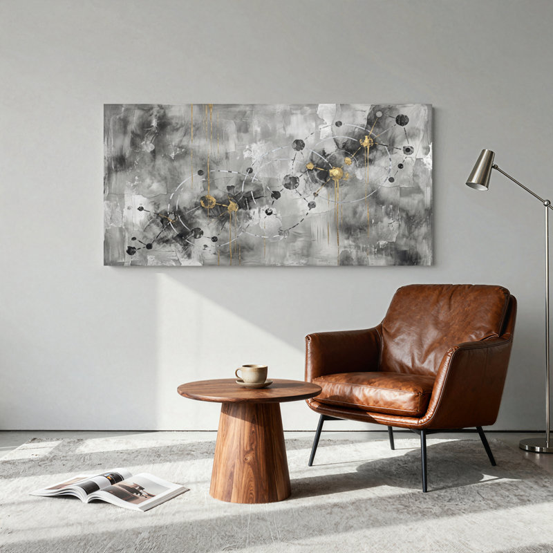 Ensemble d'une toile murale géométrique abstraite, 48“W x 24”H, Wrapped Canvas