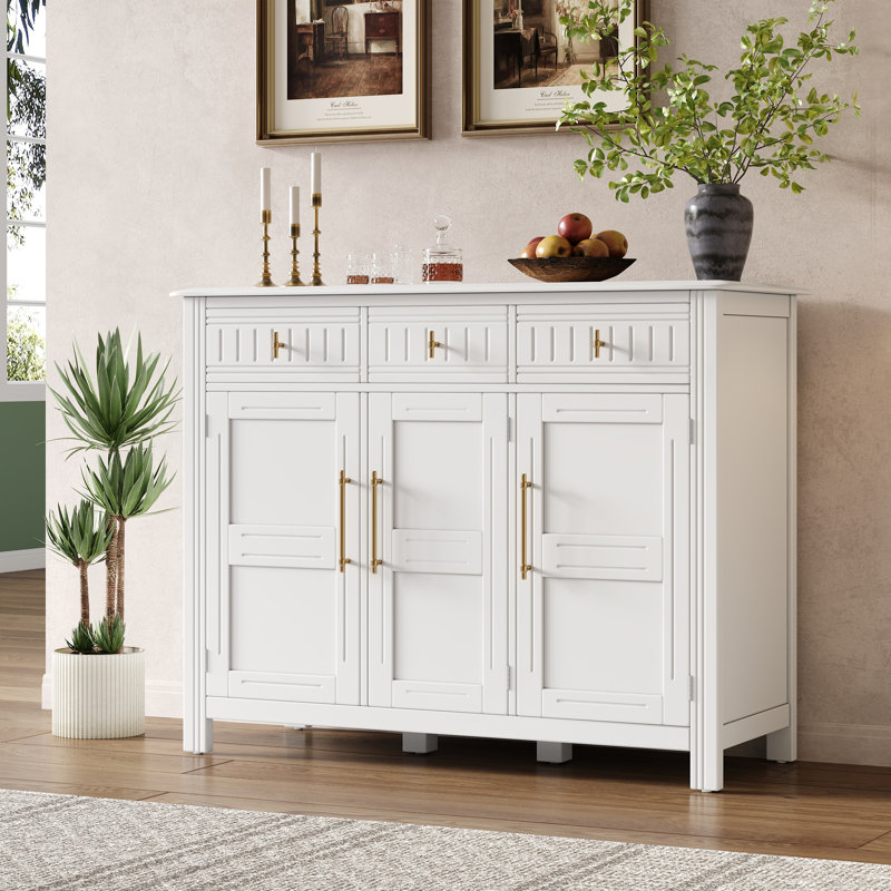 Cabinet With Storage, For Living And Dining Room Entrance, Large Size, 3 Doors And 3 Drawers,White, Cabinet