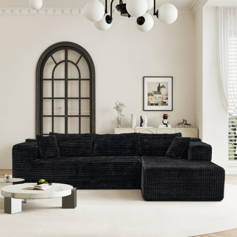 Modern Upholstered L-Shape Sectional Sofa With Premium Fabric, Black