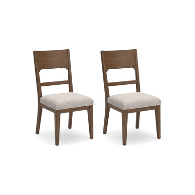 Cabal Dining Side Chair Set Of 2, Beige Polyester, Brown Hickory Wood