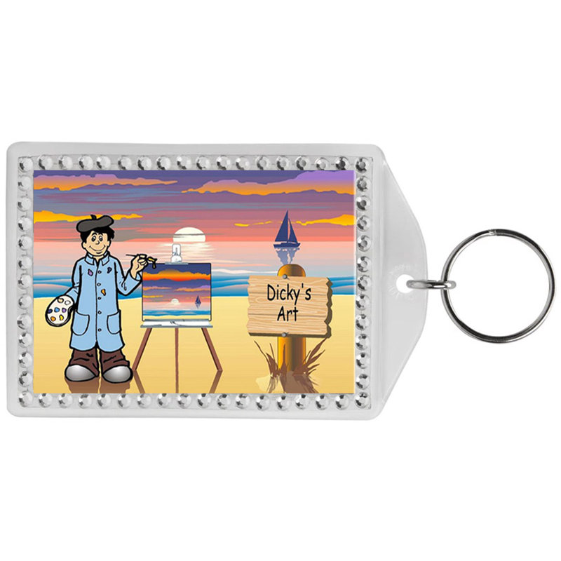 Personalized Name That Toon Artist - Male Rhinestone Bordered Key Chain, Yes