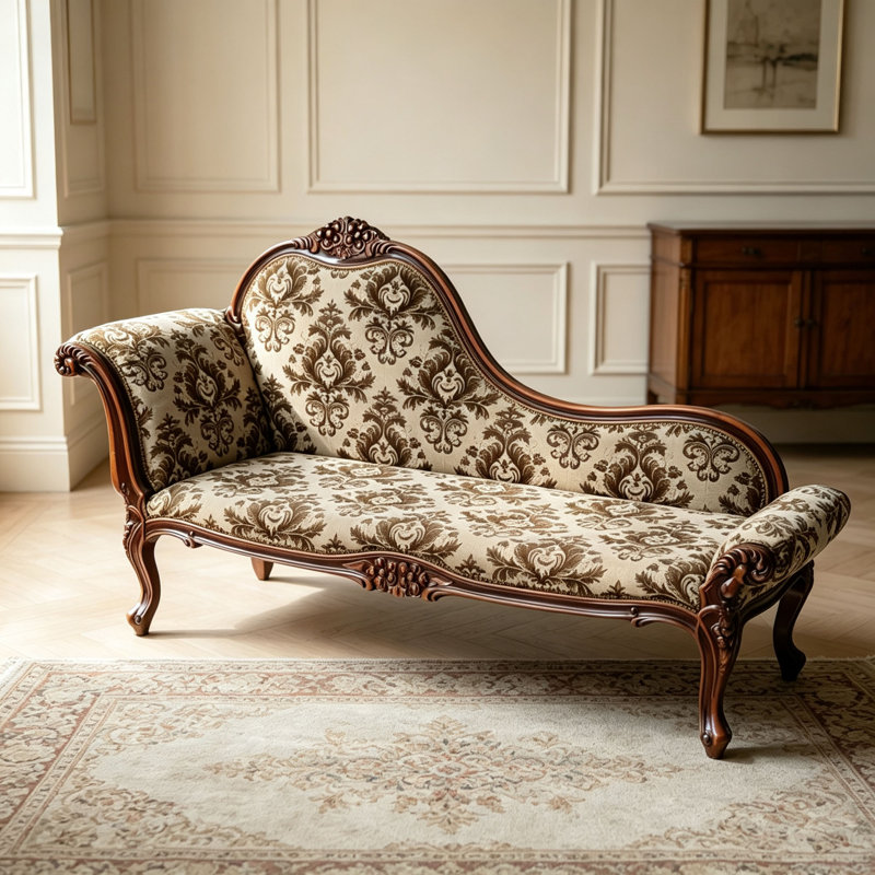 Chaise longue classique en bois massif sculpté