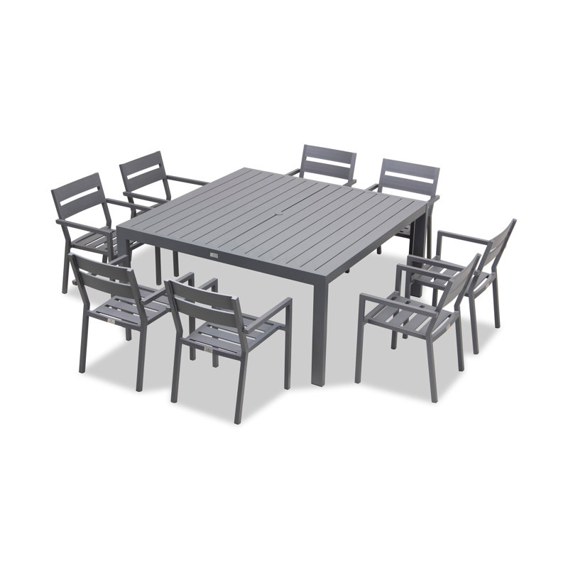 Pacifica Outdoor 17 - Piece Dining Set with Cushions, Slate, Cast Silver Sunbrella®