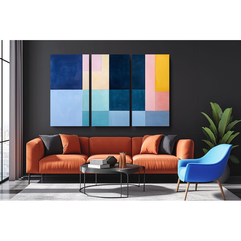 Reproduction d'art sur toile, triptyque moderne et vibrant, ensemble de trois panneaux géométriques pastel
