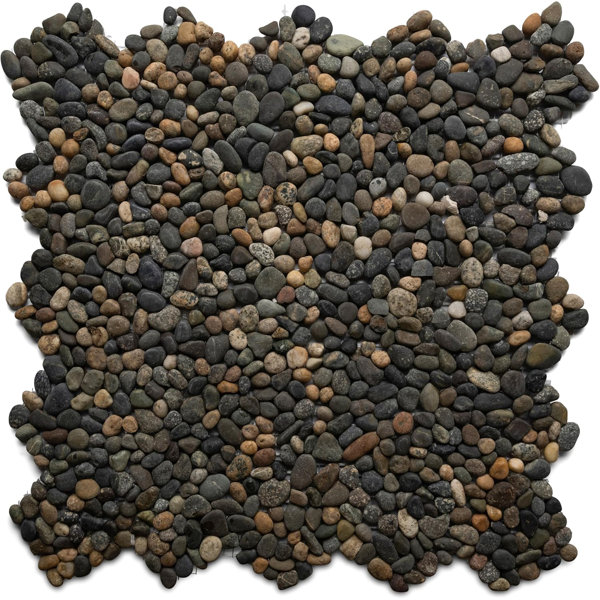 CNK Tile Ebony Mixed Mini Pebble Tile - 12" X 12" Polished Natural Stone For Bathroom Kitchen Backsplash Countertops Wall & Floor Tiles - Durable Modern Design Easy Installation - Pack Of 1