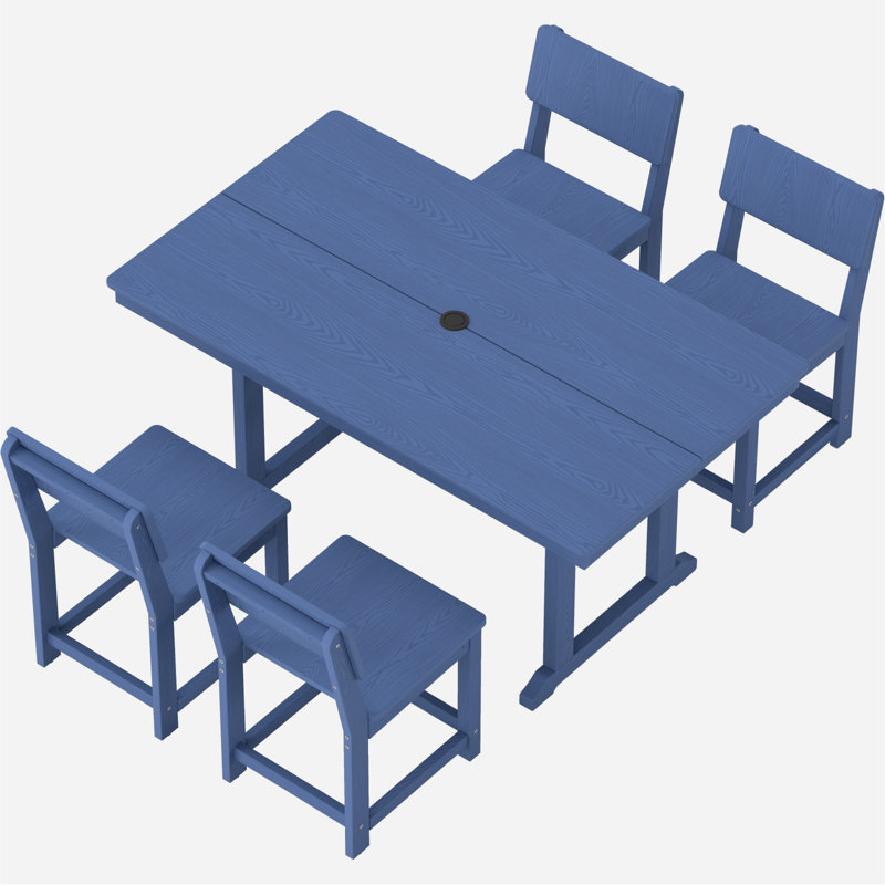 4 - Person Outdoor 59.2" Long Dining Set with 4 Chairs All-weather Sturdy Patio Set with Rectangular  Table, Navy, 4