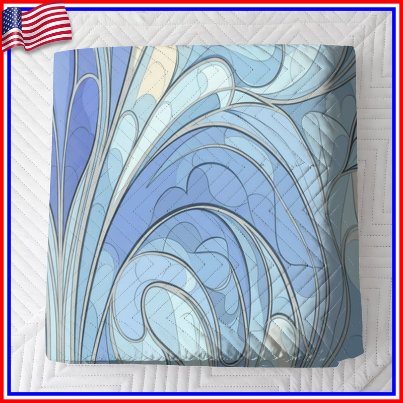 Blue Abstract Pattern Quilted Bedspread All Sizes, King