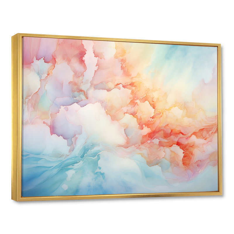 Nuage, lever de soleil, encre alcool, paysage - nuages, décoration murale, Cadre flottant doré, 16" H x 32" W