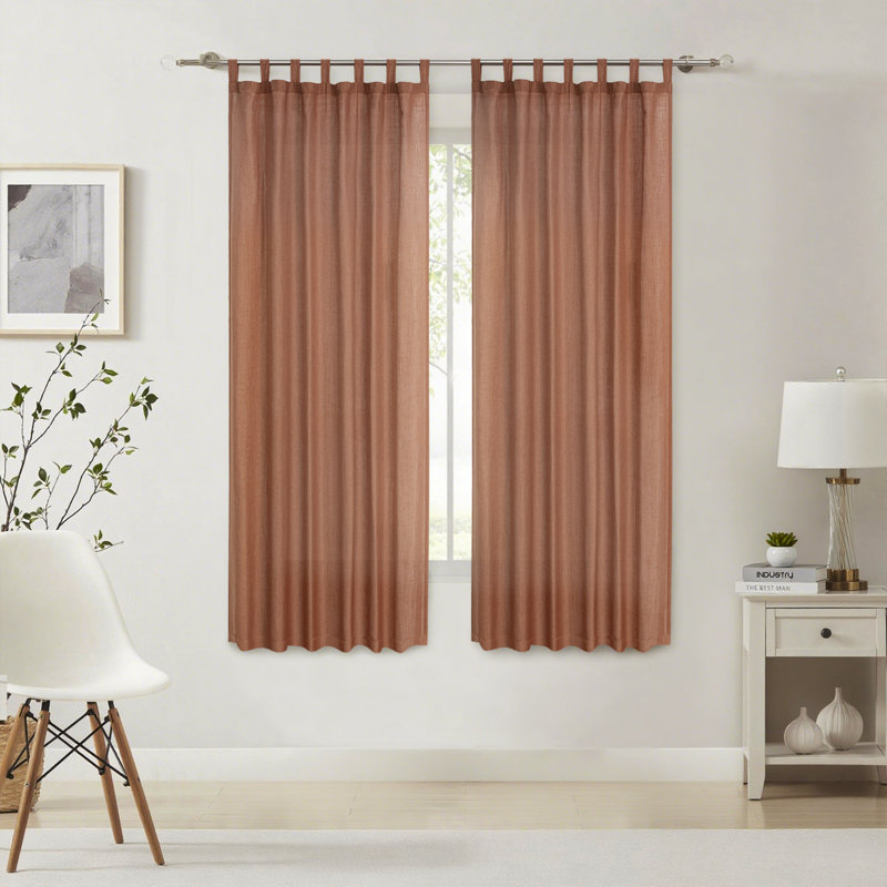 Paire de rideaux semi-transparents en lin, L 52 po x L 63 po, Terracotta