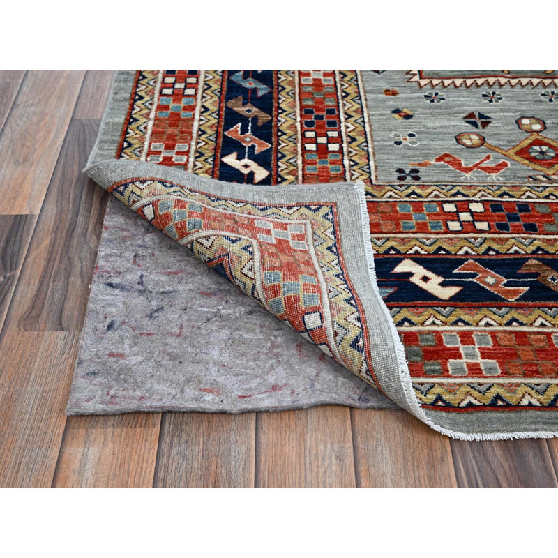 Tapis oriental rectangulaire gris en laine noué à la main 8 pi 0 po x 9 pi 9 po - MOA1021347