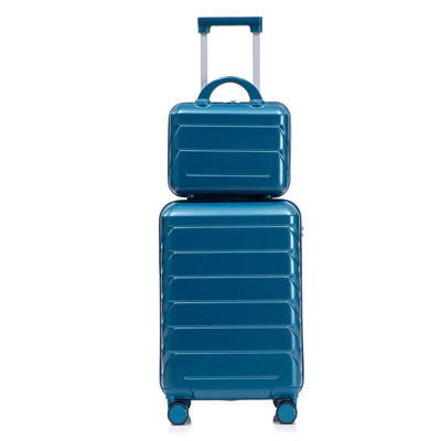 14"/20" 2 pcs/set in ABS Spinner Wheel Luggage, with Combination Lock,14" Cosmetic Case (Dark Blue)