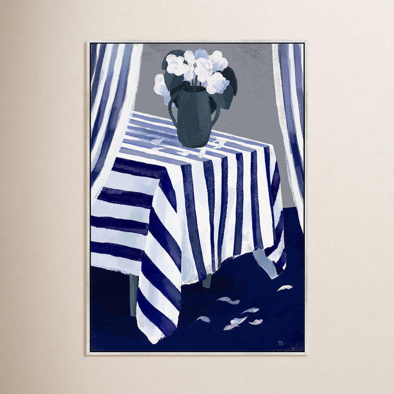 Blue Carpet Painting by Marco Marella For Studio M, Silver Framed Canvas, 35" W x 50" H