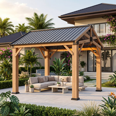 Pavillon de jardin permanent en métal L 10 pi. D Pavillon de jardin à toit rigide avec toit en acier galvanisé, convient aux patios, à la pelouse et à la cour
