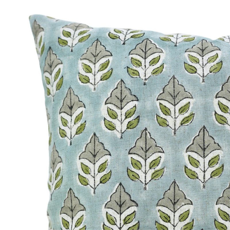 Coussin décoratif en lin fabriqué à la main à motif de blocs Fabigurine Mayur - 22 po x 22 po, H 22 po x l 22 po, Carré
