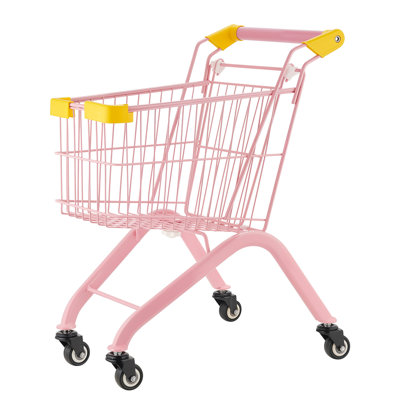 Shopping Cart for Kids, Sturdy Steel Frame, Grocery Store Pretend Play Toy with Wheels, Dense Mesh Basket, Toy Shopping Cart Trolley, Foldable Design, Flip-Open Back, for Kids & Toddlers Ages 3+
