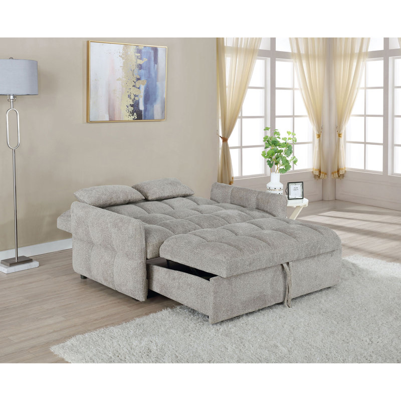 Light Grey Tufted Cushion Pull-out Sleeper Sofa Bed, Light Gray