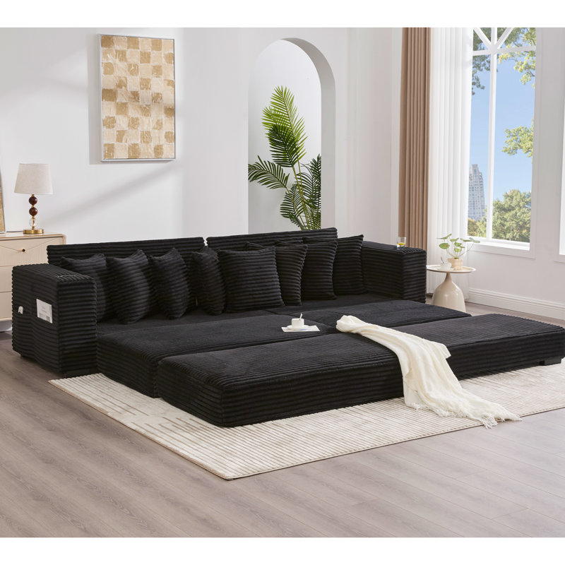 110.75" Modular L Shaped Sofa, Black Fabric