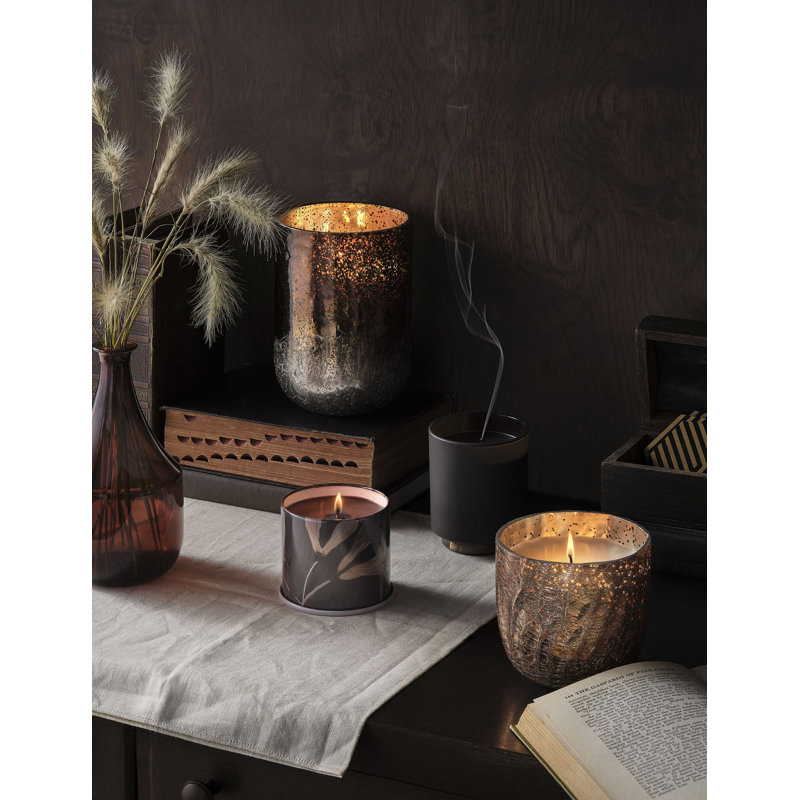 Large Boxed Crackle Glass Candle, Woodfire, Large Boxed Crackle Glass