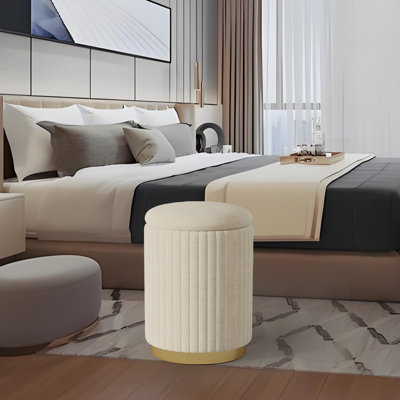 Jaishawn 12.6“ Round Velvet Upholstered Ottoman with Storage