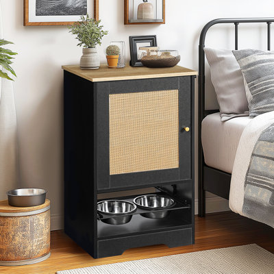 Mangeoire pour animaux avec bols surélevés et rangement - 1 armoire, noire, facile à assembler