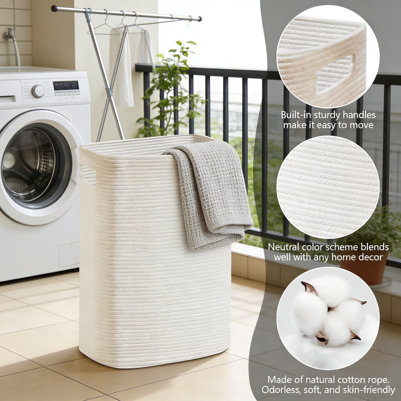 Grand panier à linge avec corde en coton