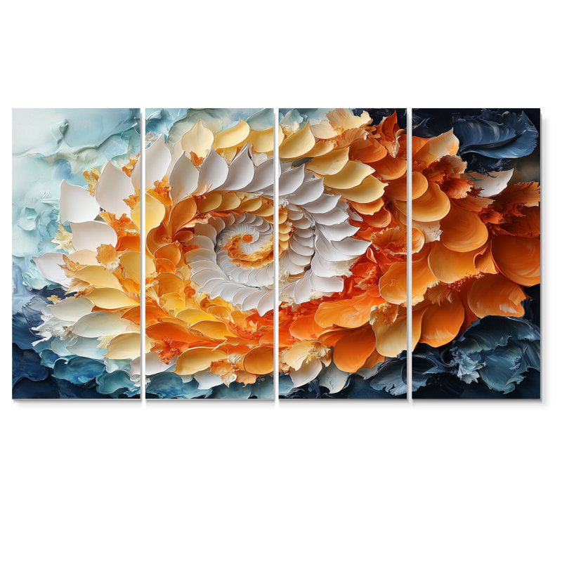 Jaune et orange lever de soleil abstrait vagues III - ensemble de décorations murales spirales abstraites, H 28 po x l 48 po