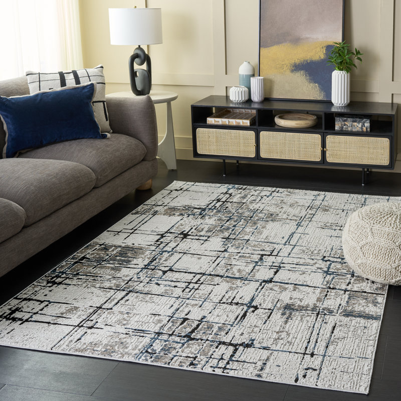 Tapis beige / bleu noir Mila 292, Rectangle 5 pi x 7 pi