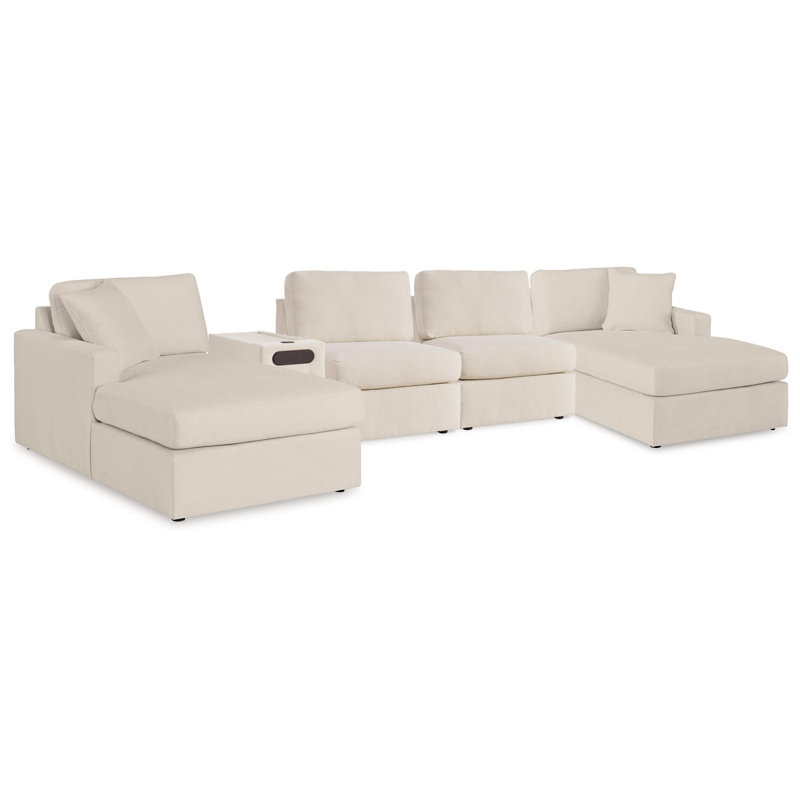 Canapé modulaire 5 pièces avec console audio Modmax, Polyester blanc